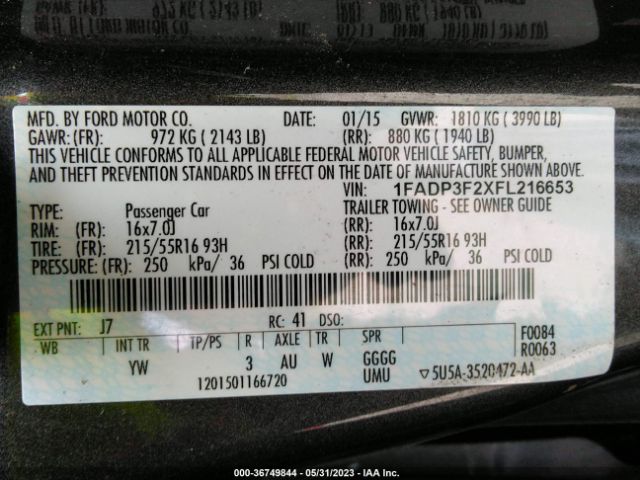 1FADP3F2XFL216653 Ford FOCUS SE