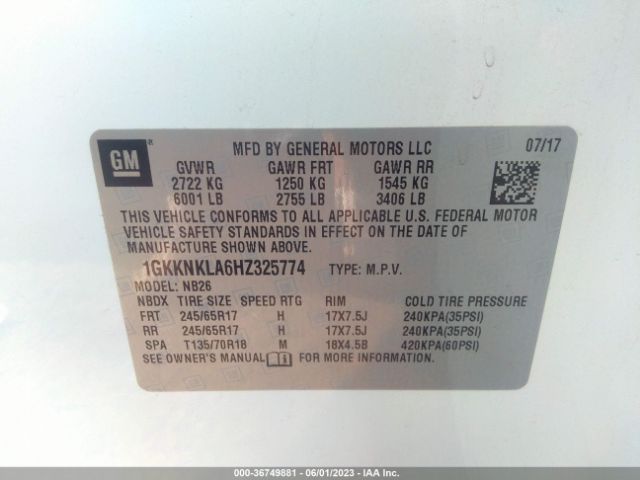 1GKKNKLA6HZ325774 GMC ACADIA SLE