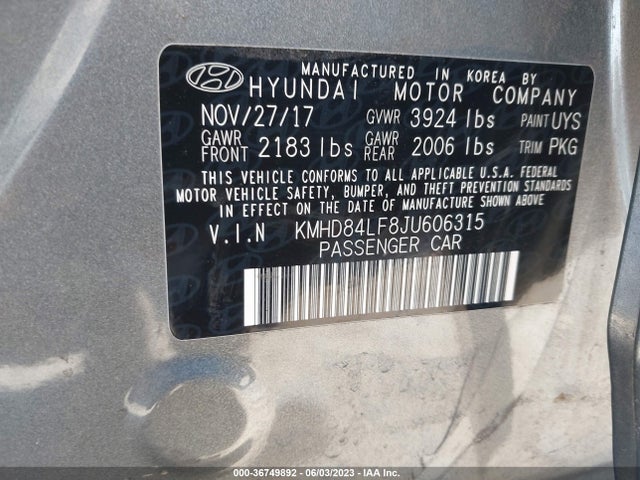 Hyundai Elantra Value Edition 2018 KMHD84LF8JU606315 Image 11