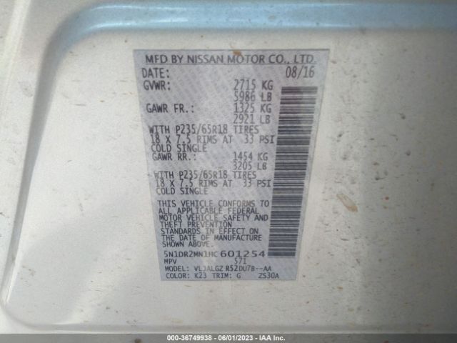 5N1DR2MN1HC601254 Nissan Pathfinder Sl