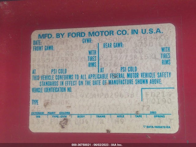 1987 FORD F150 VIN: 1FTEF14Y5HPB29638