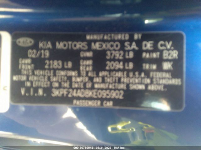 3KPF24AD8KE095902 KIA Forte Lxs
