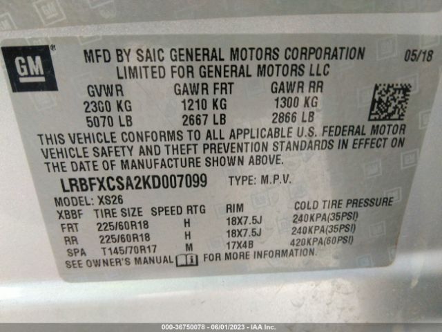 LRBFXCSA2KD007099 Buick Envision Essence