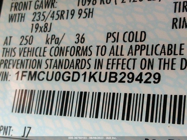 1FMCU0GD1KUB29429 Ford ESCAPE SE