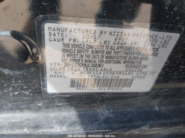 3N1CE2CP8JL358361 Nissan Versa Note Sv