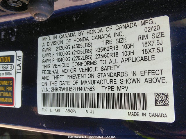 Honda CR-V EX 2020 2HKRW1H52LH407563 Image 9