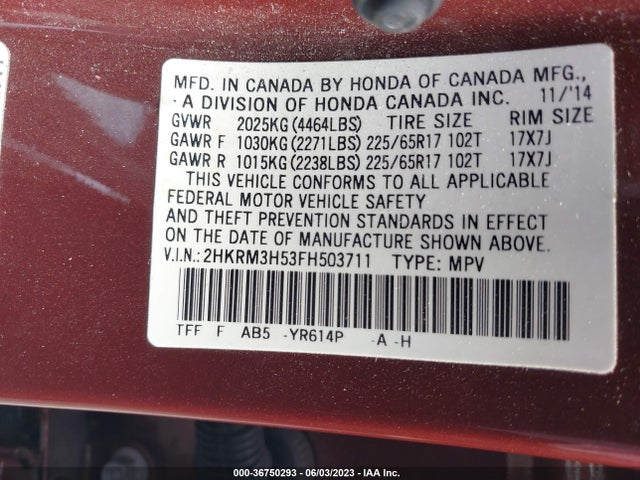 Honda CR-V EX 2015 2HKRM3H53FH503711 Image 9
