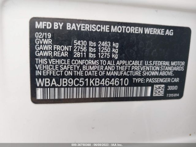 WBAJB9C51KB464610 BMW 5 Series M550i Xdrive