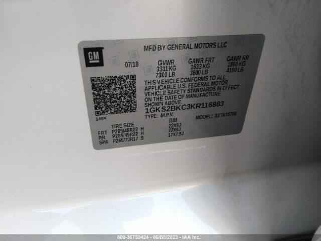 1GKS2BKC3KR116883 GMC YUKON SLT