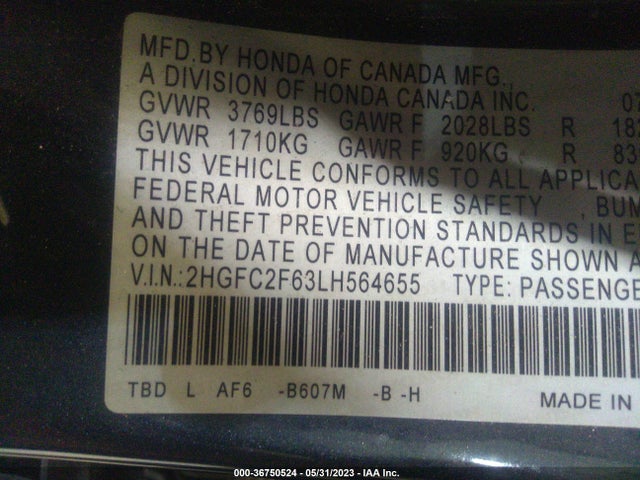 Honda Civic Sedan Lx 2020 2HGFC2F63LH564655 Image 9
