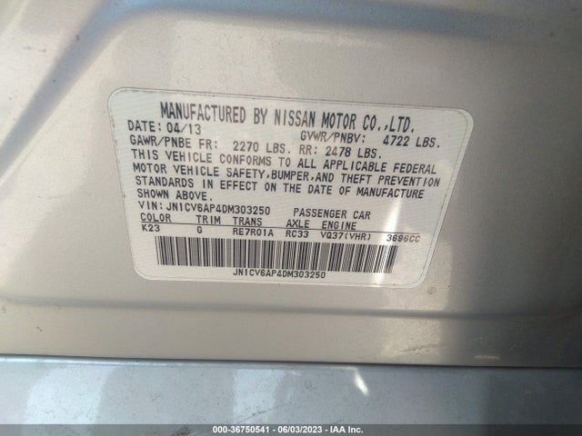 2013 Infiniti G37 Sedan Journey მანქანა იყიდება აუქციონზე, vin: JN1CV6AP4DM303250, აუქციონის ნომერი: 36750541