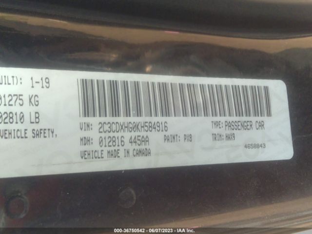 2C3CDXHG0KH584916 Dodge CHARGER GT
