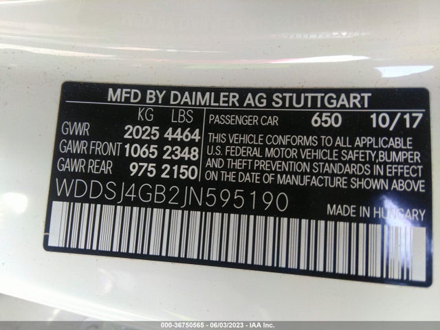 2018 MERCEDES-BENZ CLA CLA 250 VIN: WDDSJ4GB2JN595190