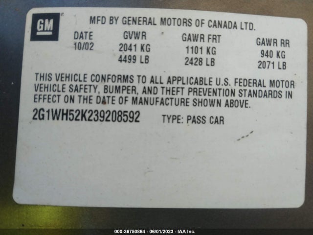 2003 CHEVROLET IMPALA LS VIN: 2G1WH52K239208592