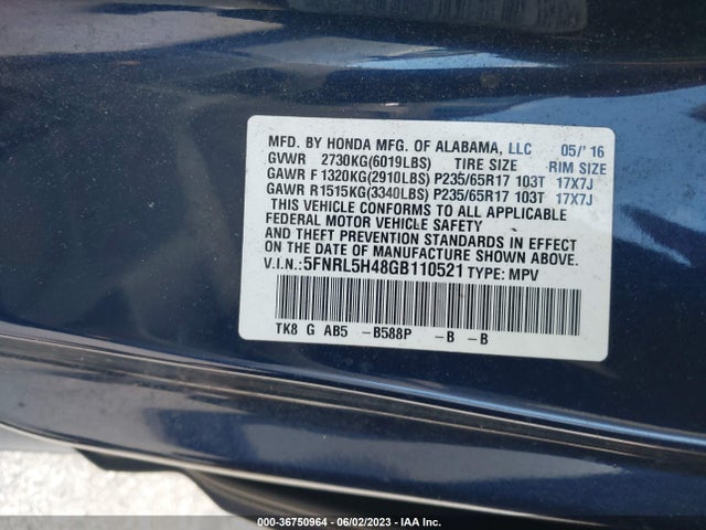 Honda ODYSSEY EX 2016 5FNRL5H48GB110521 Image 9