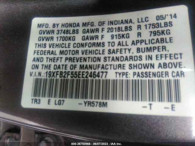 Honda Civic Sedan Lx 2014 19XFB2F55EE246477 Image 9