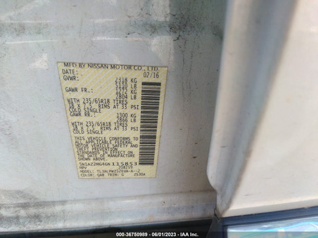 Nissan MURANO S 2016 5N1AZ2MG4GN115853 Image 9