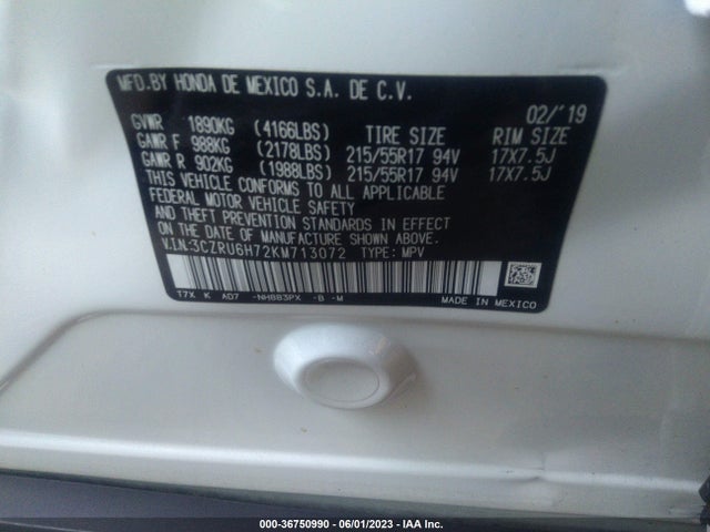 2019 HONDA HR-V EX-L VIN: 3CZRU6H72KM713072