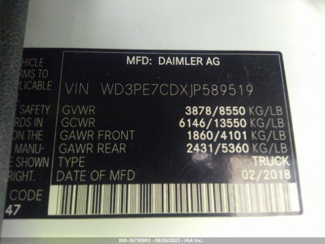 WD3PE7CDXJP589519 Mercedes-Benz SPRINTER CARGO VAN