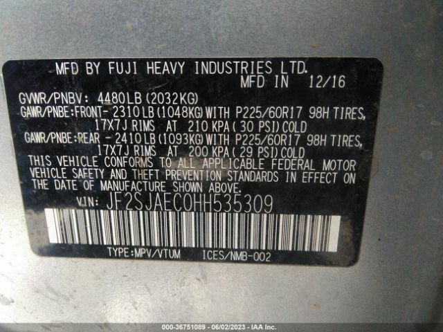JF2SJAEC0HH535309 Subaru Forester Premium
