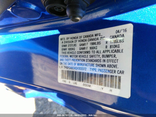Honda Civic Coupe Lx 2016 2HGFC4B54GH303372 Image 9
