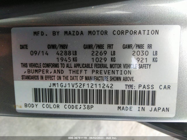 2015 MAZDA MAZDA6 I TOURING VIN: JM1GJ1V52F1211242