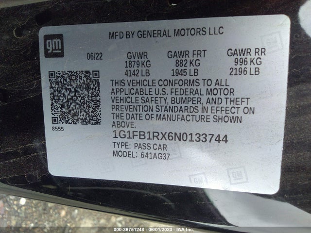 Chevrolet Camaro 1lt 2022 1G1FB1RX6N0133744 Image 11