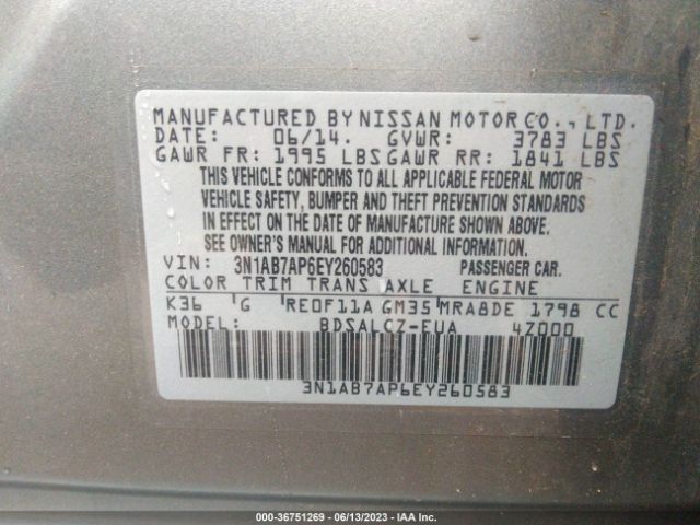 3N1AB7AP6EY260583 Nissan SENTRA S