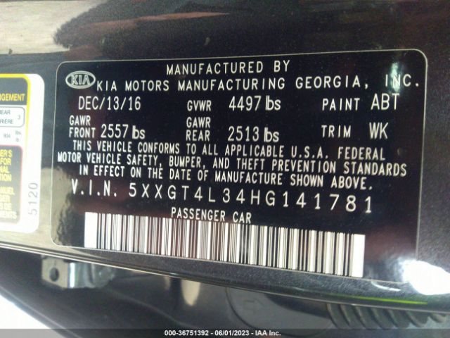 5XXGT4L34HG141781 KIA Optima Lx