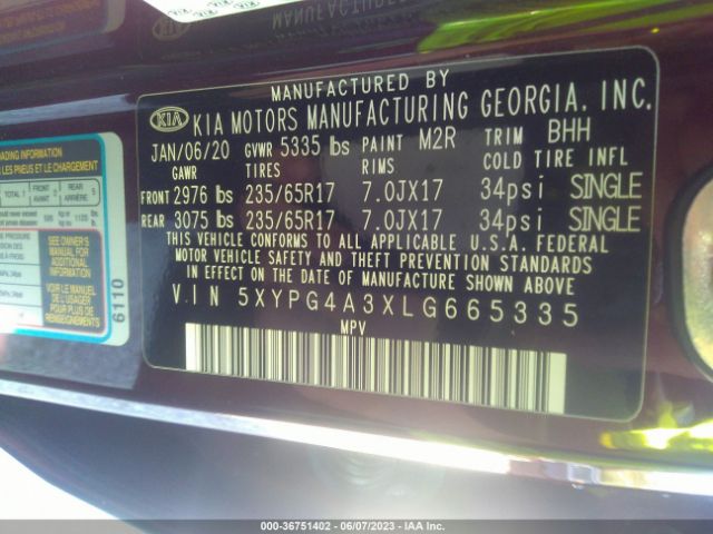 5XYPG4A3XLG665335 KIA SORENTO LX