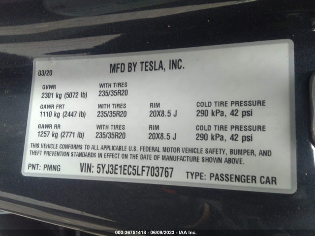 Tesla Model 3 Performance 2020 5YJ3E1EC5LF703767 Image 9