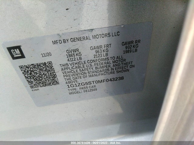 Chevrolet MALIBU RS 2021 1G1ZG5ST0MF043238 Image 9
