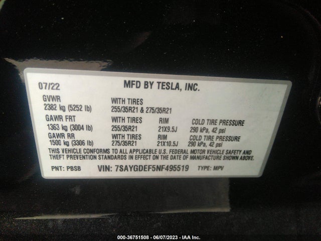 Tesla Model Y Performance 2022 7SAYGDEF5NF495519 Image 11
