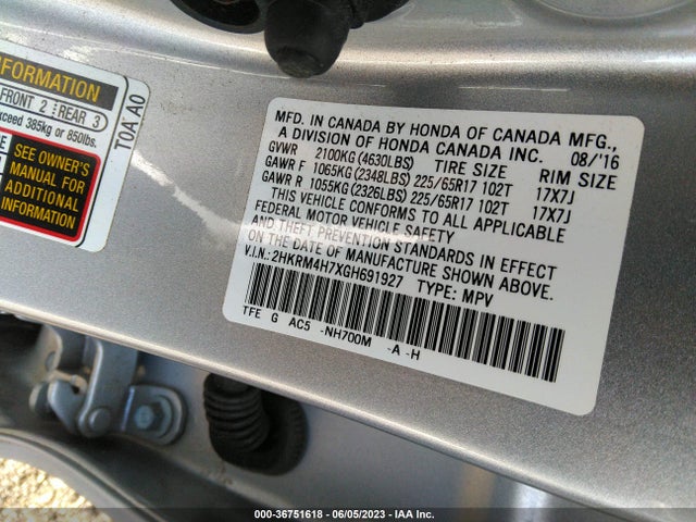 Honda Cr-v Ex-l 2016 2HKRM4H7XGH691927 Image 9
