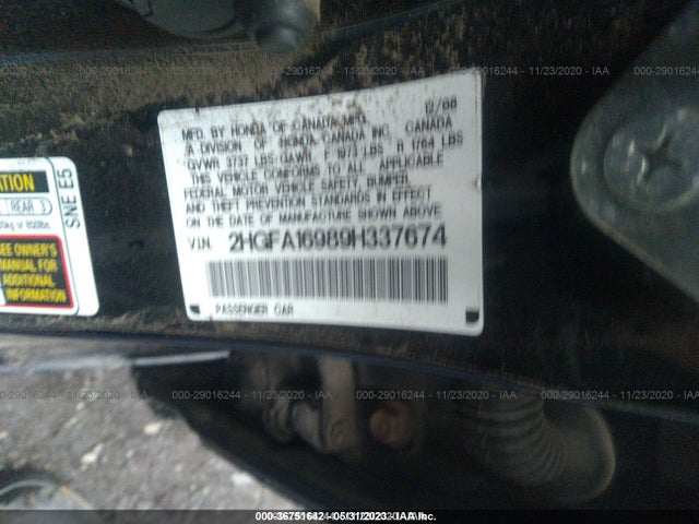 2009 HONDA CIVIC SDN EX-L VIN: 2HGFA16989H337674