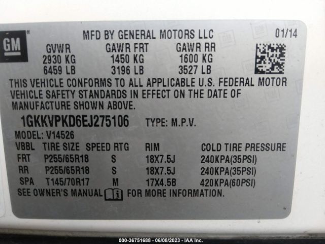 1GKKVPKD6EJ275106 GMC ACADIA SLE