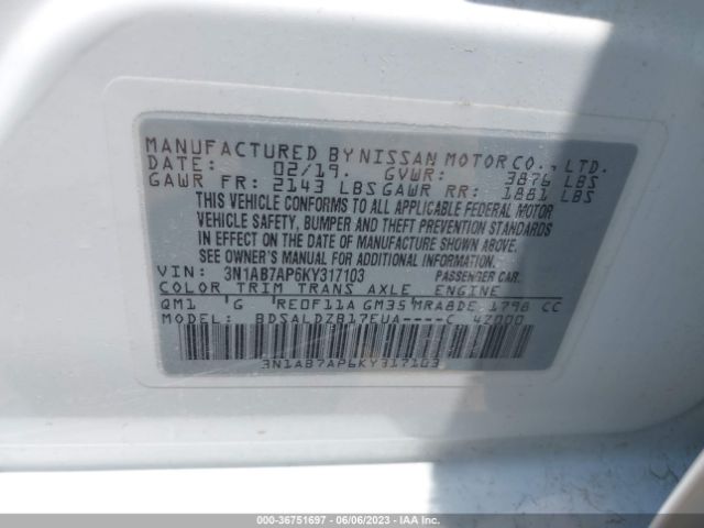 3N1AB7AP6KY317103 Nissan SENTRA SV