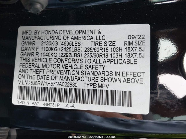 Honda CR-V EX 2022 5J6RW1H57NA022830 Image 10