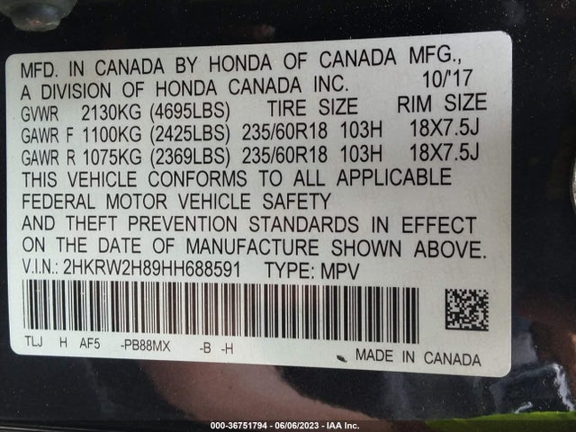 Honda Cr-v Ex-l 2017 2HKRW2H89HH688591 Image 9