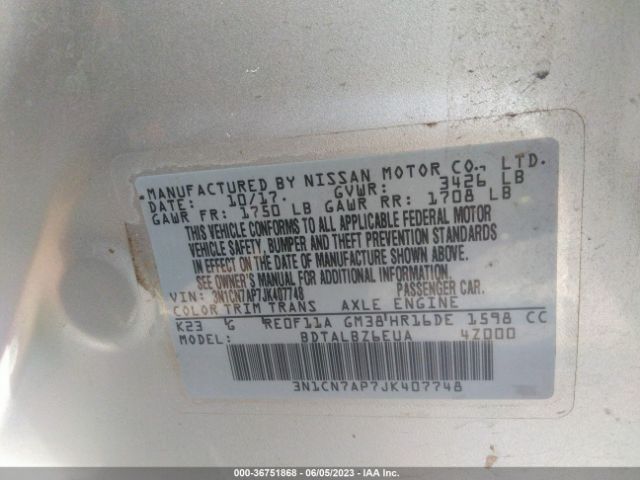 3N1CN7AP7JK407748 Nissan Versa Sedan Sv