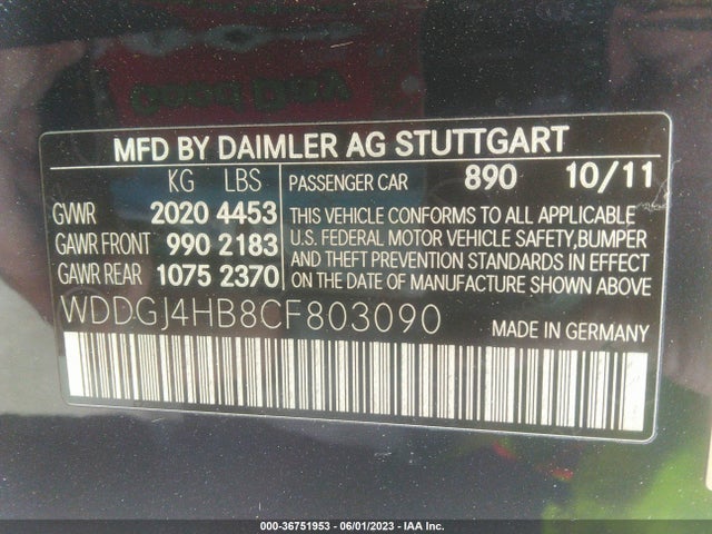 2012 MERCEDES-BENZ C-CLASS C 250 VIN: WDDGJ4HB8CF803090