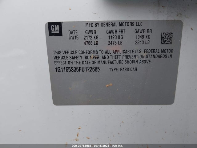 Chevrolet IMPALA LTZ 2015 1G1165S36FU122685 Image 9