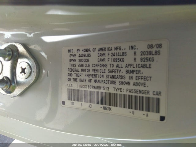 2009 HONDA ACCORD CPE EX-L VIN: 1HGCS11879A001513