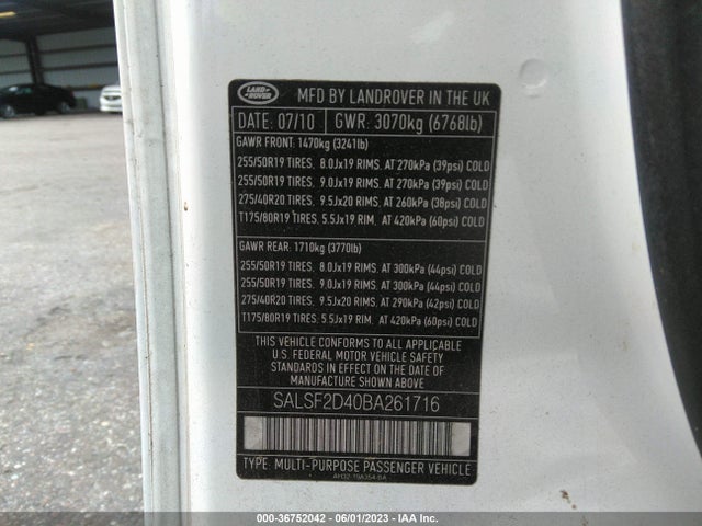 2011 LAND ROVER RANGE ROVER SPORT HSE VIN: SALSF2D40BA261716