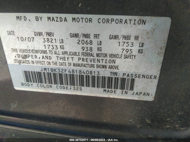 2008 MAZDA MAZDA3 I TOURING *LTD AVAIL VIN: JM1BK32F481840813