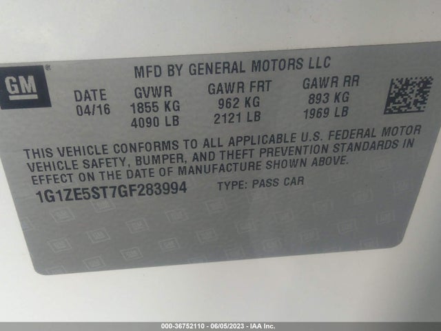 Chevrolet MALIBU LT 2016 1G1ZE5ST7GF283994 Image 9