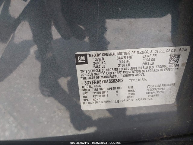 2010 CADILLAC SRX LUXURY COLLECTION VIN: 3GYFNAEY0AS582492