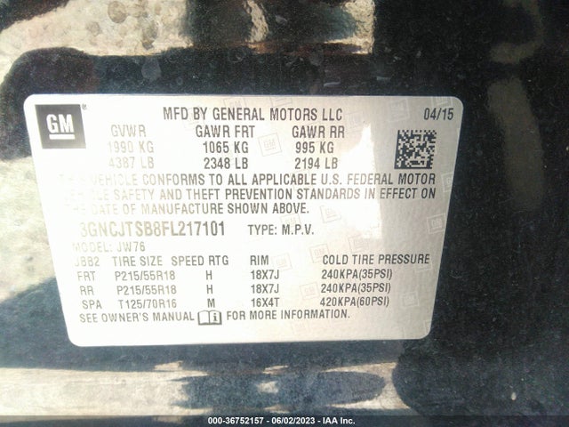 Chevrolet TRAX LTZ 2015 3GNCJTSB8FL217101 Image 10