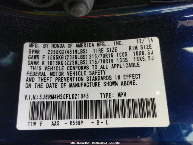 Honda CR-V LX 2015 5J6RM4H30FL021045 Image 9