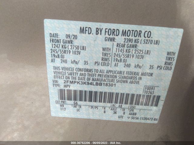 2FMPK3K94LBB18301 Ford Edge Titanium